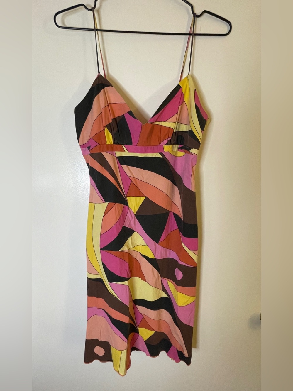 Y2K Pink, Yellow & Black Geometric Midi Pucci-esque Slip Dress